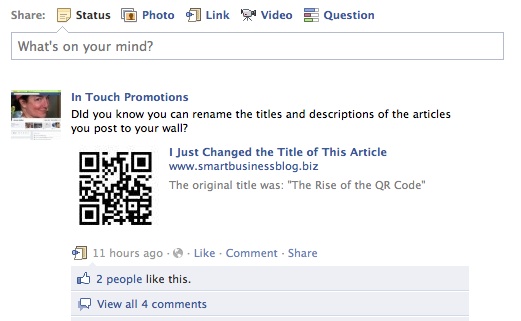 You can rename articles before posting to your Facebook profile